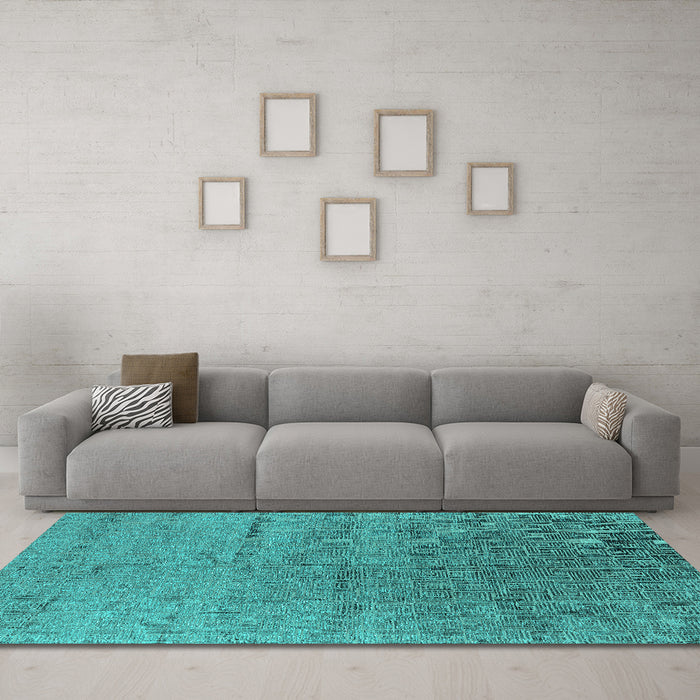 Machine Washable Oriental Turquoise Industrial Area Rugs in a Living Room,, wshurb2702turq
