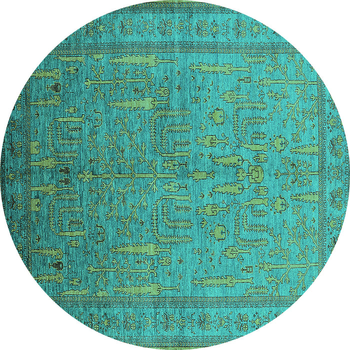 Round Machine Washable Oriental Turquoise Industrial Area Rugs, wshurb2703turq