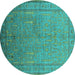 Round Oriental Turquoise Industrial Rug, urb2703turq