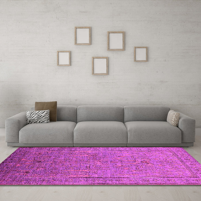 Machine Washable Oriental Pink Industrial Rug in a Living Room, wshurb2703pnk