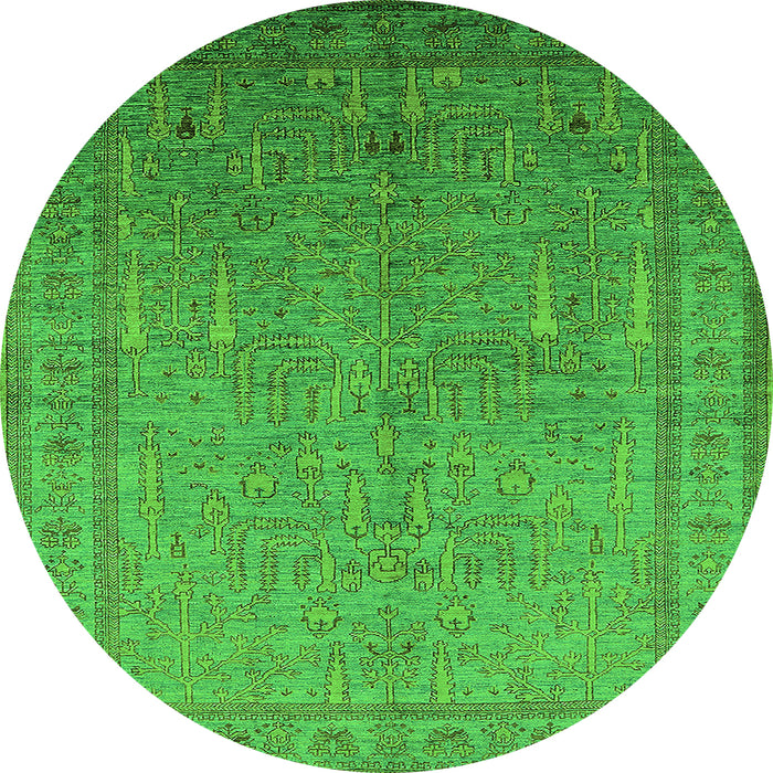 Round Machine Washable Oriental Green Industrial Area Rugs, wshurb2703grn
