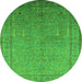 Round Machine Washable Oriental Green Industrial Area Rugs, wshurb2703grn