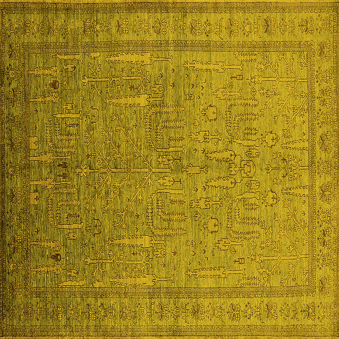 Square Machine Washable Oriental Yellow Industrial Rug, wshurb2703yw