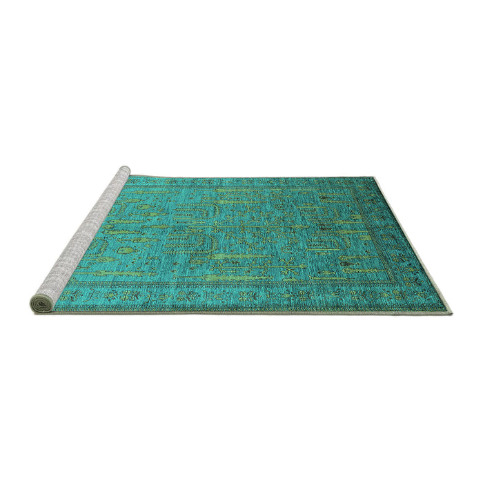 Sideview of Machine Washable Oriental Turquoise Industrial Area Rugs, wshurb2703turq