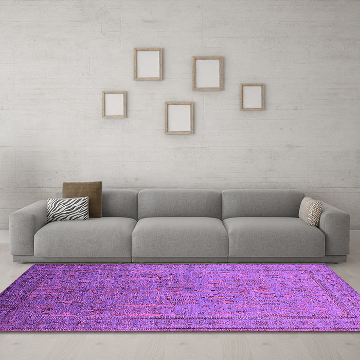Machine Washable Oriental Purple Industrial Area Rugs in a Living Room, wshurb2703pur