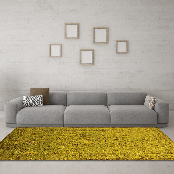 Machine Washable Oriental Yellow Industrial Rug in a Living Room, wshurb2703yw