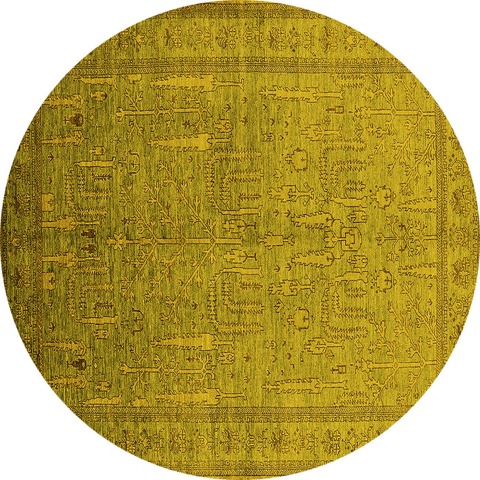 Round Machine Washable Oriental Yellow Industrial Rug, wshurb2703yw