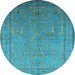 Round Machine Washable Oriental Light Blue Industrial Rug, wshurb2703lblu