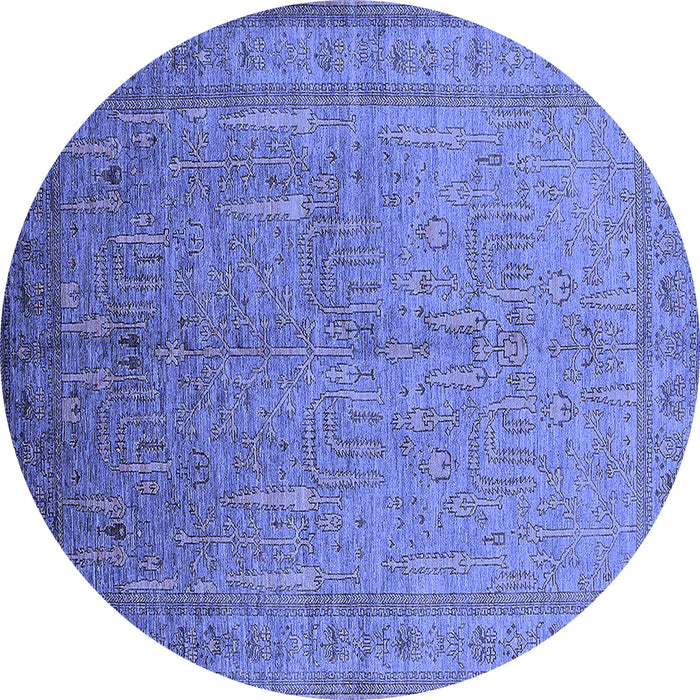 Round Machine Washable Oriental Blue Industrial Rug, wshurb2703blu