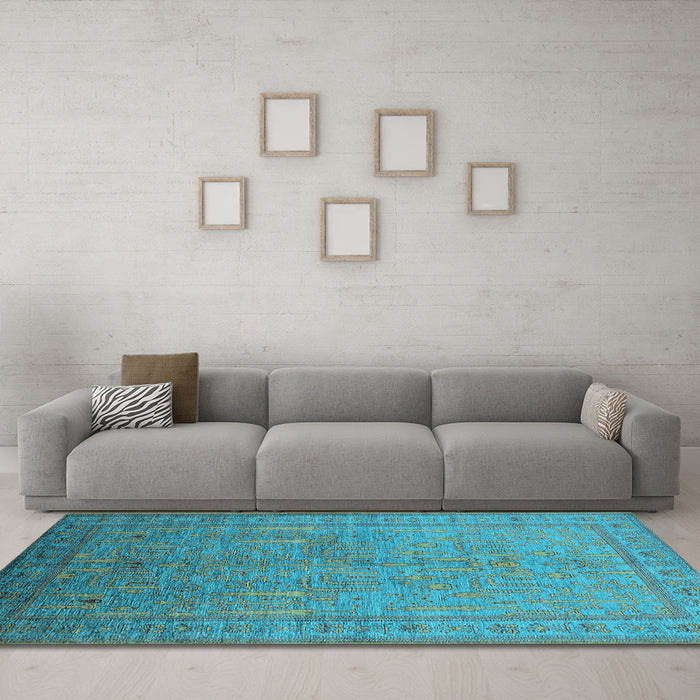 Machine Washable Oriental Light Blue Industrial Rug in a Living Room, wshurb2703lblu