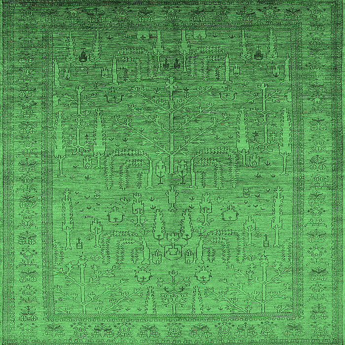 Square Machine Washable Oriental Emerald Green Industrial Area Rugs, wshurb2703emgrn
