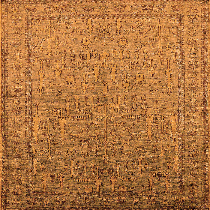 Square Machine Washable Oriental Orange Industrial Area Rugs, wshurb2703org