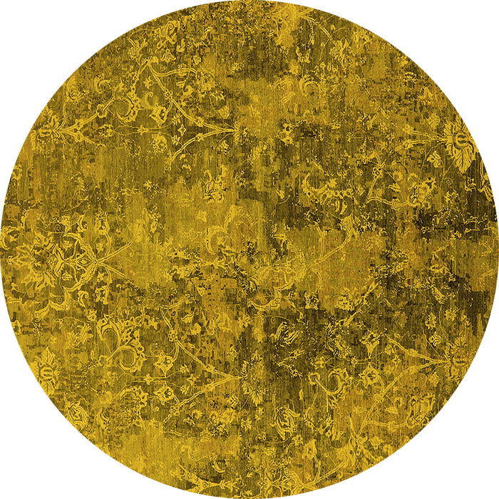 Round Oriental Yellow Industrial Rug, urb2704yw
