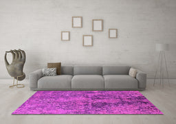 Machine Washable Oriental Pink Industrial Rug in a Living Room, wshurb2704pnk