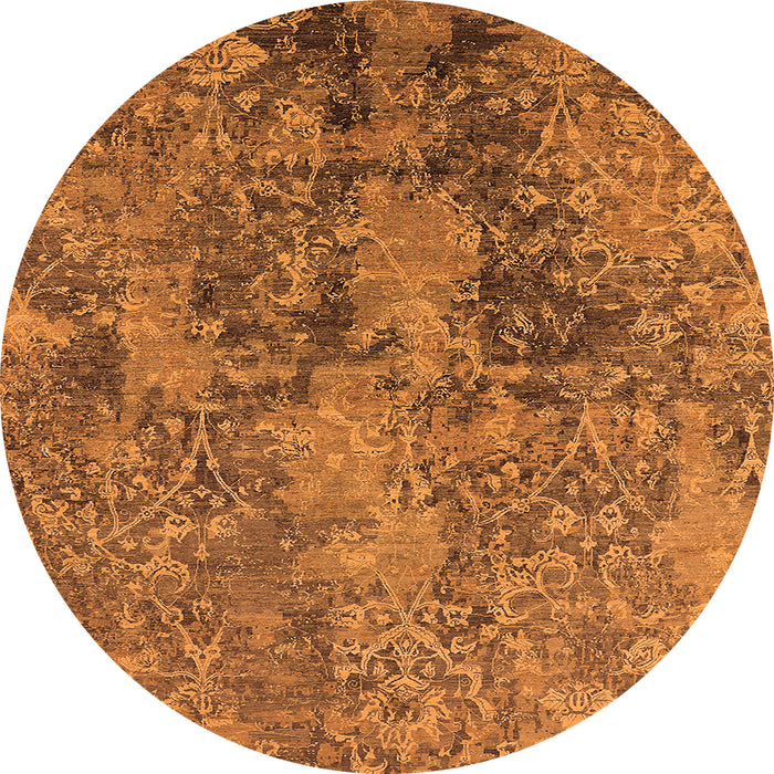Round Machine Washable Oriental Orange Industrial Area Rugs, wshurb2704org