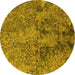 Round Machine Washable Oriental Yellow Industrial Rug, wshurb2704yw