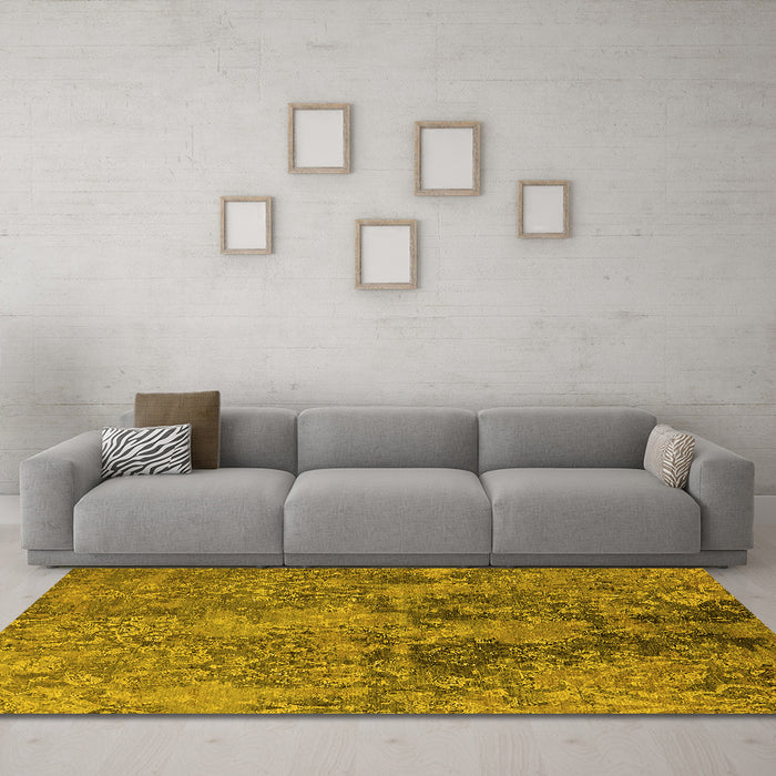 Machine Washable Oriental Yellow Industrial Rug in a Living Room, wshurb2704yw