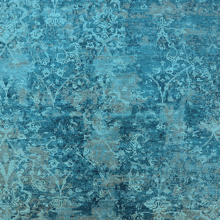 Square Machine Washable Oriental Light Blue Industrial Rug, wshurb2704lblu