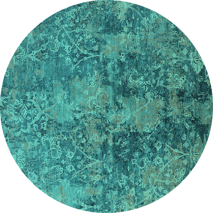 Round Machine Washable Oriental Turquoise Industrial Area Rugs, wshurb2704turq