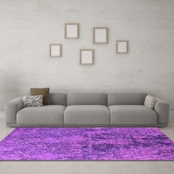 Machine Washable Oriental Purple Industrial Area Rugs in a Living Room, wshurb2704pur