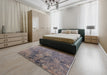 Mid-Century Modern Carbon Gray Oriental Rug in a Bedroom, urb2704