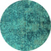 Round Oriental Turquoise Industrial Rug, urb2704turq