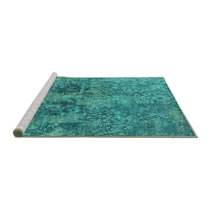 Sideview of Machine Washable Oriental Turquoise Industrial Area Rugs, wshurb2704turq