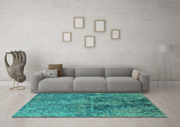Machine Washable Oriental Turquoise Industrial Area Rugs in a Living Room,, wshurb2704turq