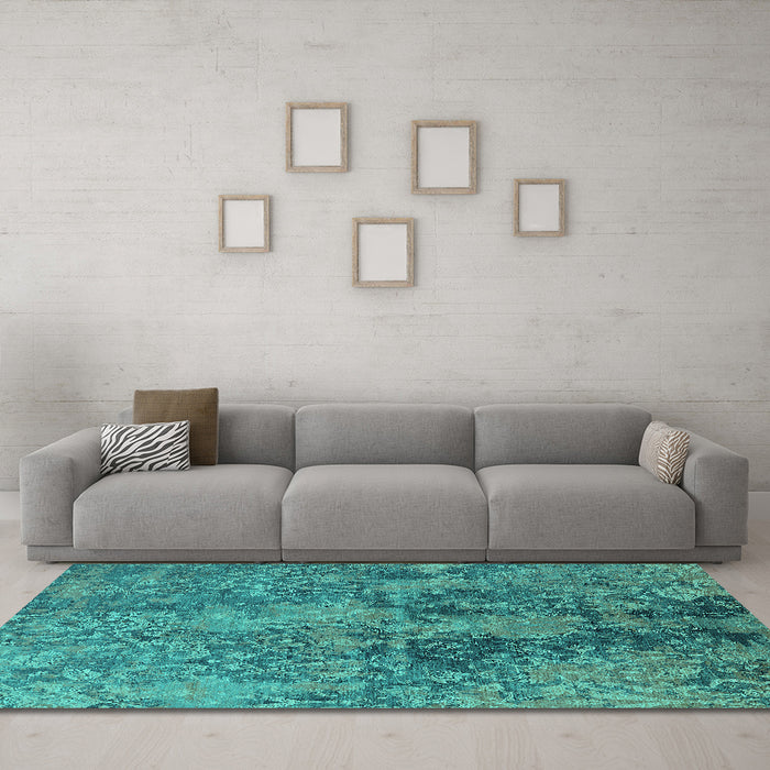 Machine Washable Oriental Turquoise Industrial Area Rugs in a Living Room,, wshurb2704turq