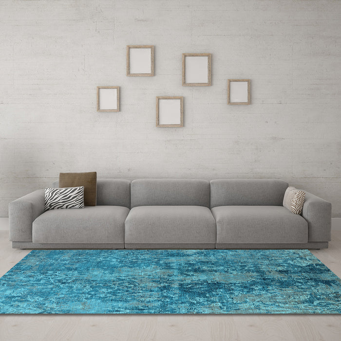 Machine Washable Oriental Light Blue Industrial Rug in a Living Room, wshurb2704lblu