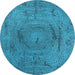 Round Machine Washable Oriental Light Blue Industrial Rug, wshurb2705lblu