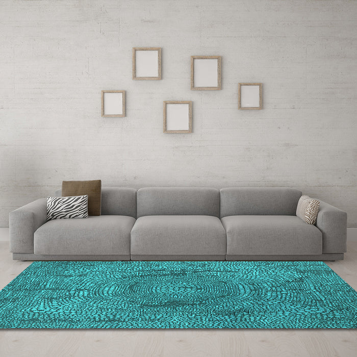 Machine Washable Oriental Turquoise Industrial Area Rugs in a Living Room,, wshurb2705turq
