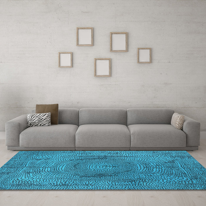Machine Washable Oriental Light Blue Industrial Rug in a Living Room, wshurb2705lblu