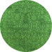 Round Machine Washable Oriental Green Industrial Area Rugs, wshurb2706grn