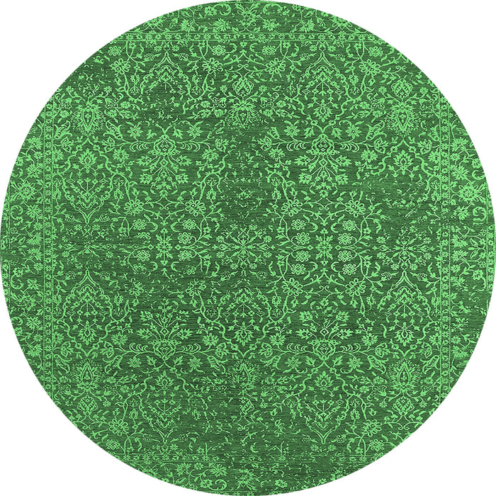 Round Machine Washable Oriental Emerald Green Industrial Area Rugs, wshurb2706emgrn