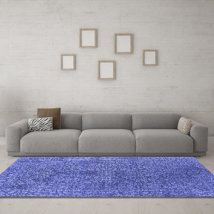 Machine Washable Oriental Blue Industrial Rug in a Living Room, wshurb2706blu