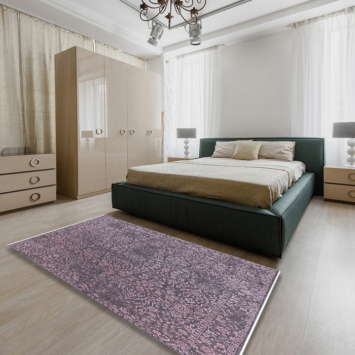 Machine Washable Industrial Modern Pastel Violet Purple Rug in a Bedroom, wshurb2706
