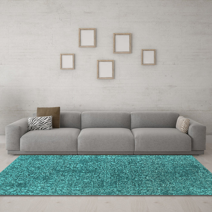 Machine Washable Oriental Turquoise Industrial Area Rugs in a Living Room,, wshurb2706turq