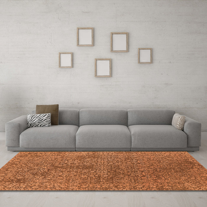 Machine Washable Oriental Orange Industrial Area Rugs in a Living Room, wshurb2706org