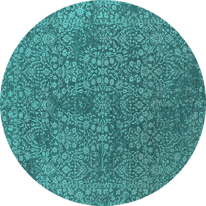 Round Machine Washable Oriental Turquoise Industrial Area Rugs, wshurb2706turq