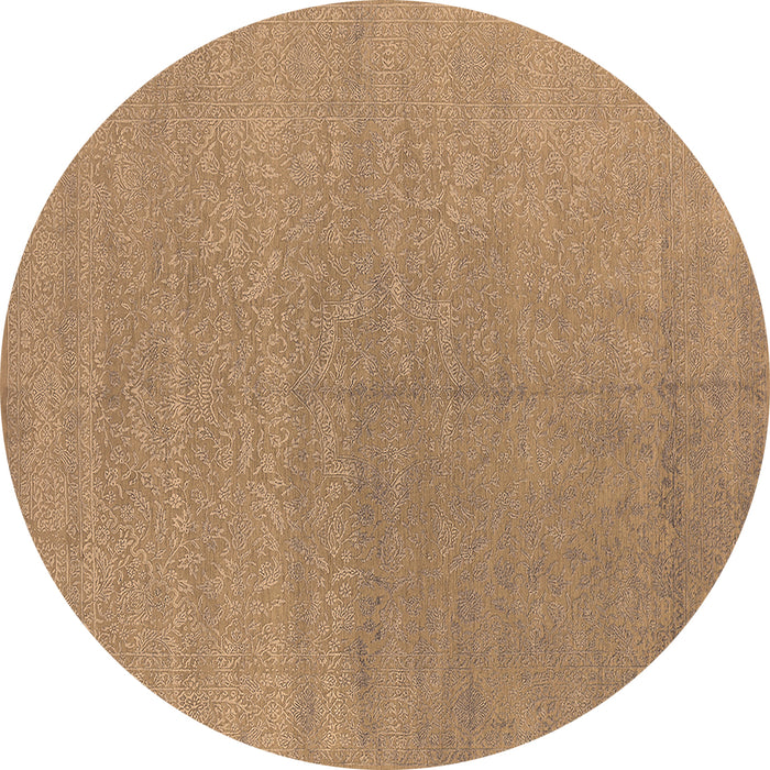 Round Machine Washable Oriental Brown Industrial Rug, wshurb2707brn