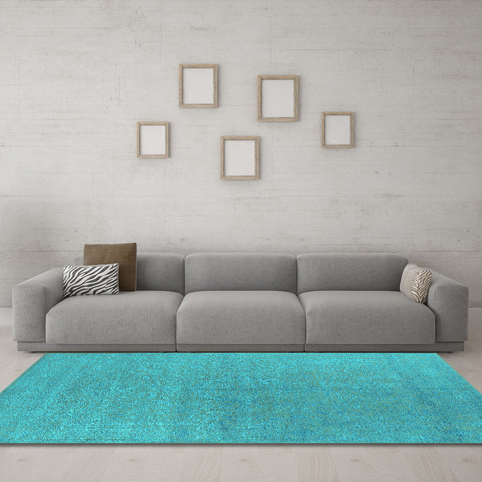 Machine Washable Oriental Turquoise Industrial Area Rugs in a Living Room,, wshurb2707turq