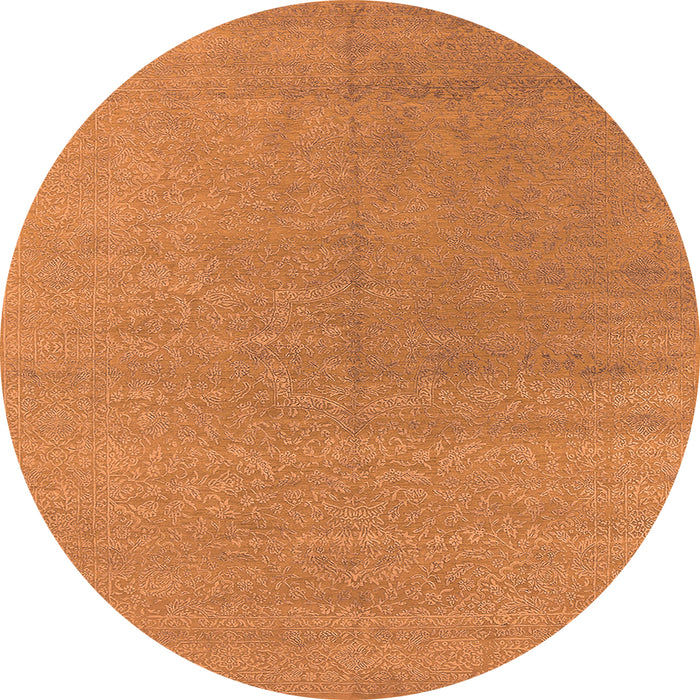 Round Machine Washable Oriental Orange Industrial Area Rugs, wshurb2707org