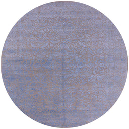 Round Mid-Century Modern Silver Gray Oriental Rug, urb2707