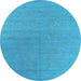 Round Machine Washable Oriental Light Blue Industrial Rug, wshurb2707lblu