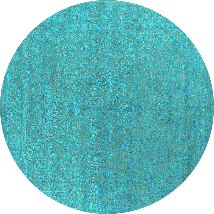 Round Machine Washable Oriental Turquoise Industrial Area Rugs, wshurb2707turq