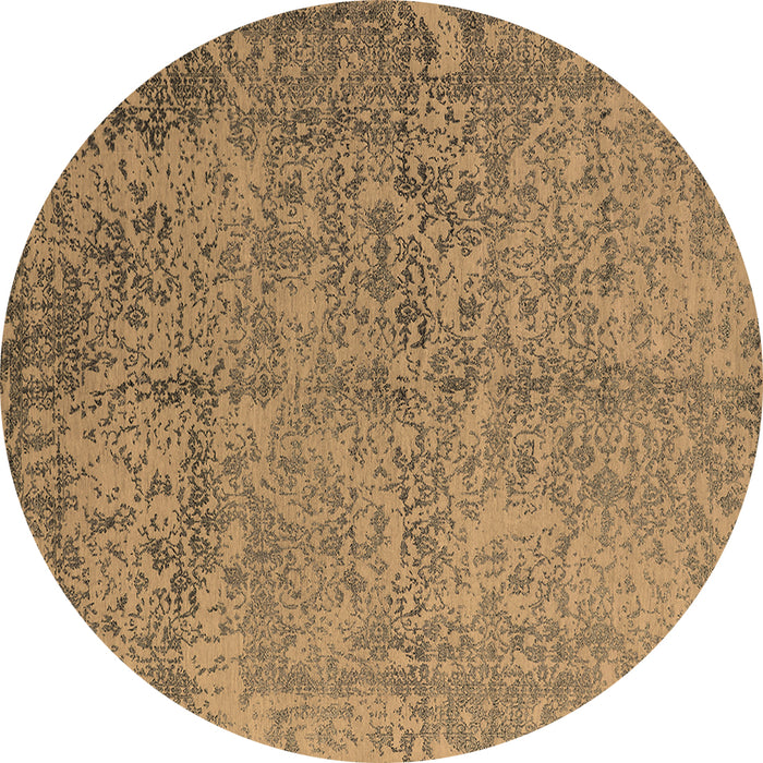 Round Machine Washable Oriental Brown Industrial Rug, wshurb2708brn