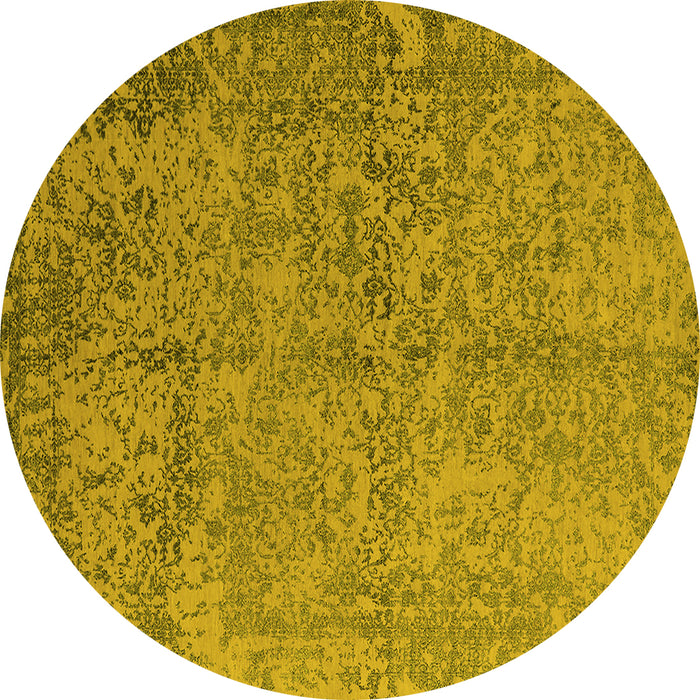 Round Machine Washable Oriental Yellow Industrial Rug, wshurb2708yw