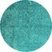 Round Machine Washable Oriental Turquoise Industrial Area Rugs, wshurb2708turq