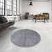Round Machine Washable Industrial Modern Marble Blue Rug in a Office, wshurb2708